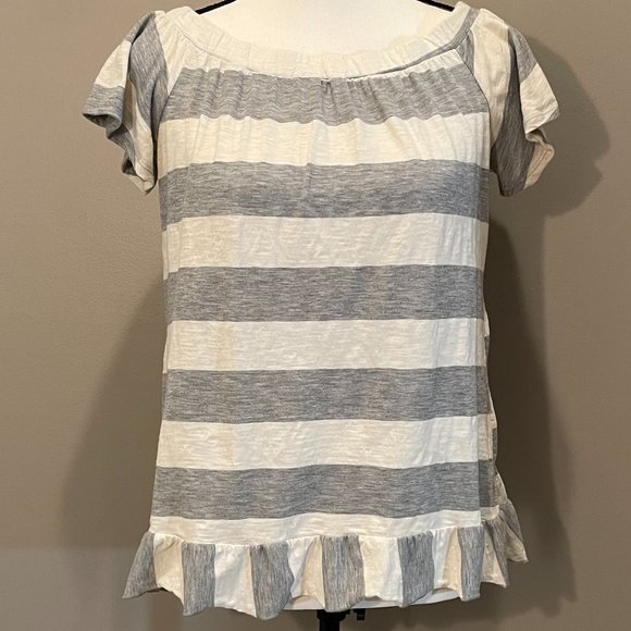Cotton Bleu Womens Striped Sht Sl Ruffle Back Pullover Shirt sz L (No sz Label) - Picture 1 of 3